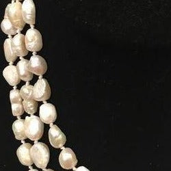 Pearl Necklace | Fresh Water Pearls | Single Strand | Hand Knotted Pearls | 47" Necklace | 7mm | Silver Clasp | Ivory