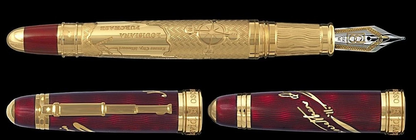 Bespoke Luxury Pens ~ Clark Fountain Pen ~ Gold and Red Enamel ~ Custom Writing Instruments ~ Hand Manufactured by David Oscarson