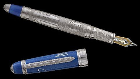 Bespoke Luxury Pens ~ Lewis Fountain Pen ~ Sterling Silver and Federal Blue ~ Custom Writing Instruments ~ Hand Manufactured by David Oscarson