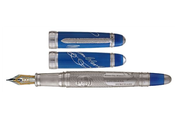 Bespoke Luxury Pens ~ Lewis Fountain Pen ~ Sterling Silver and Federal Blue ~ Custom Writing Instruments ~ Hand Manufactured by David Oscarson