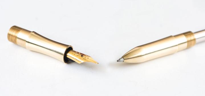 Gold Finish Fountain Pen Nib Attachment and Multi-Pen Attachment