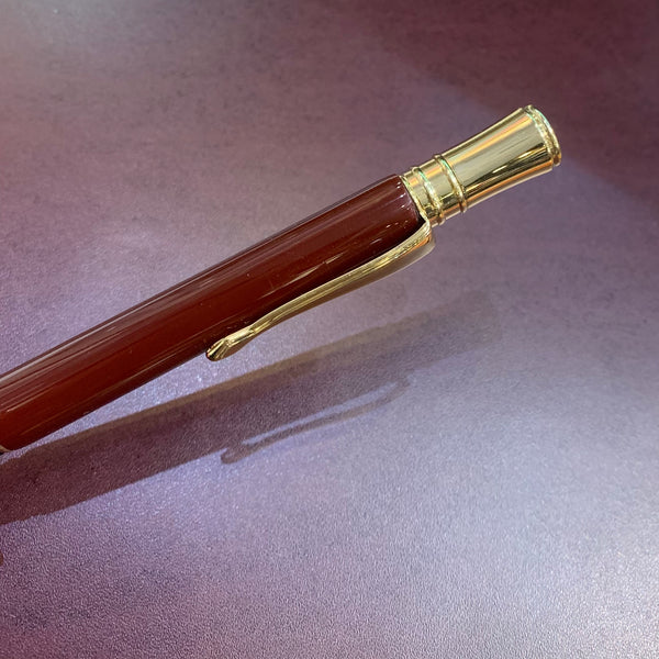Custom Ballpoint Pens | Gold Trim and Dark Burgundy | Black Leather Case | Made in America | Charing Cross & Co.