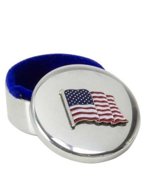 Pewter Box with Waving American Flag | Classic American | Small Box 1.75 inches | Washington, DC