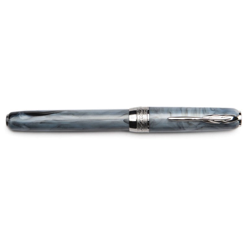Pineider Pens | Full Metal Jacket Movie Fountain Pen |  Ash Grey / Light Grey Body with Palladium (Silver) Trim and a Steel Nib | 5 5/8" Length Capped