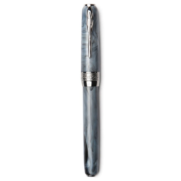 Pineider Pens | Full Metal Jacket Movie Fountain Pen |  Ash Grey / Light Grey Body with Palladium (Silver) Trim and a Steel Nib | 5 5/8" Length Capped