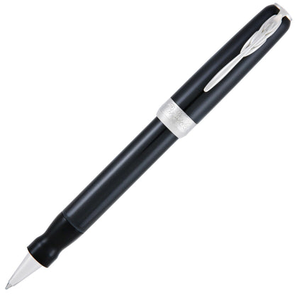 Pineider Pens | Full Metal Jacket Movie Roller Ball Pen | Midnight Black Pen with Palladium (Silver) Trim  | 5.5" Length