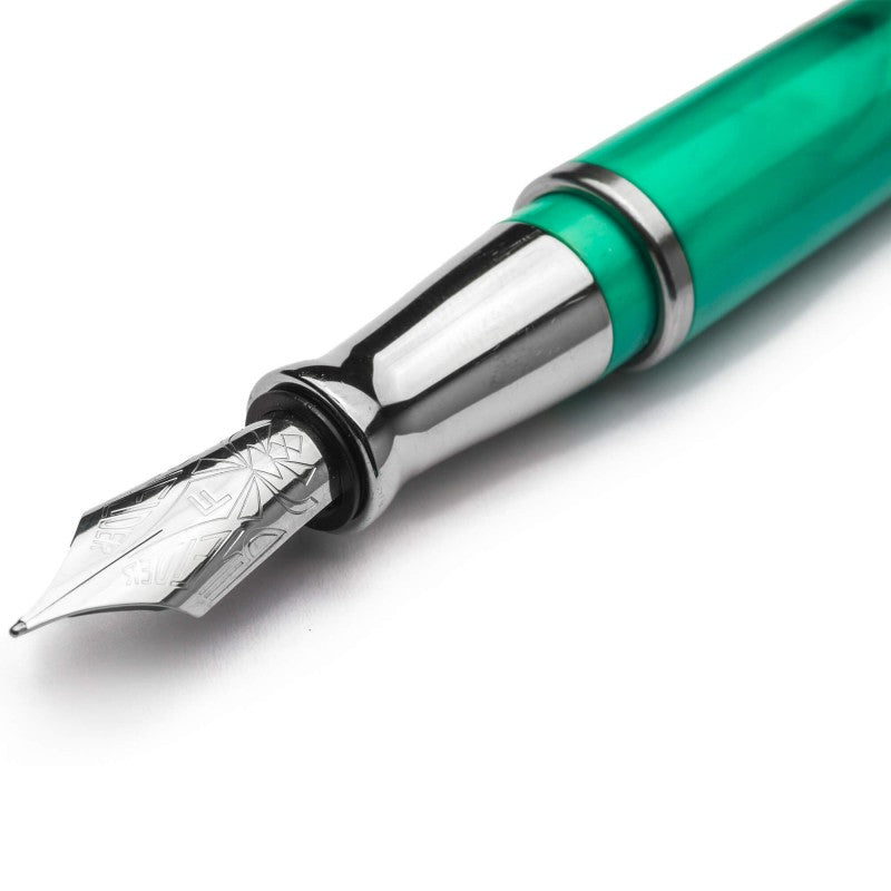 Pineider Pens | Avatar UR Fountain Pen | Forest Green Body with Palladium (Silver) Trim and a Steel Nib | 5 7/8" Length Capped