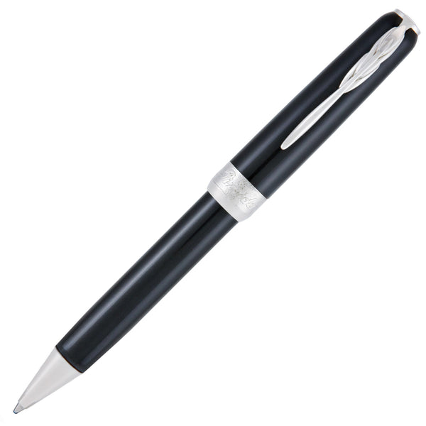 Pineider Pens | Full Metal Jacket Movie Ball Point Pen | Midnight Black Pen with Palladium (Silver) Trim  | 5.5" Length