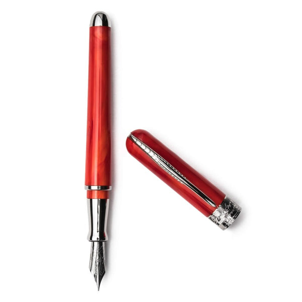 Pineider Pens | Avatar UR Fountain Pen | Real Red Body with Palladium (Silver) Trim and a Steel Nib | 5 7/8" Length Capped