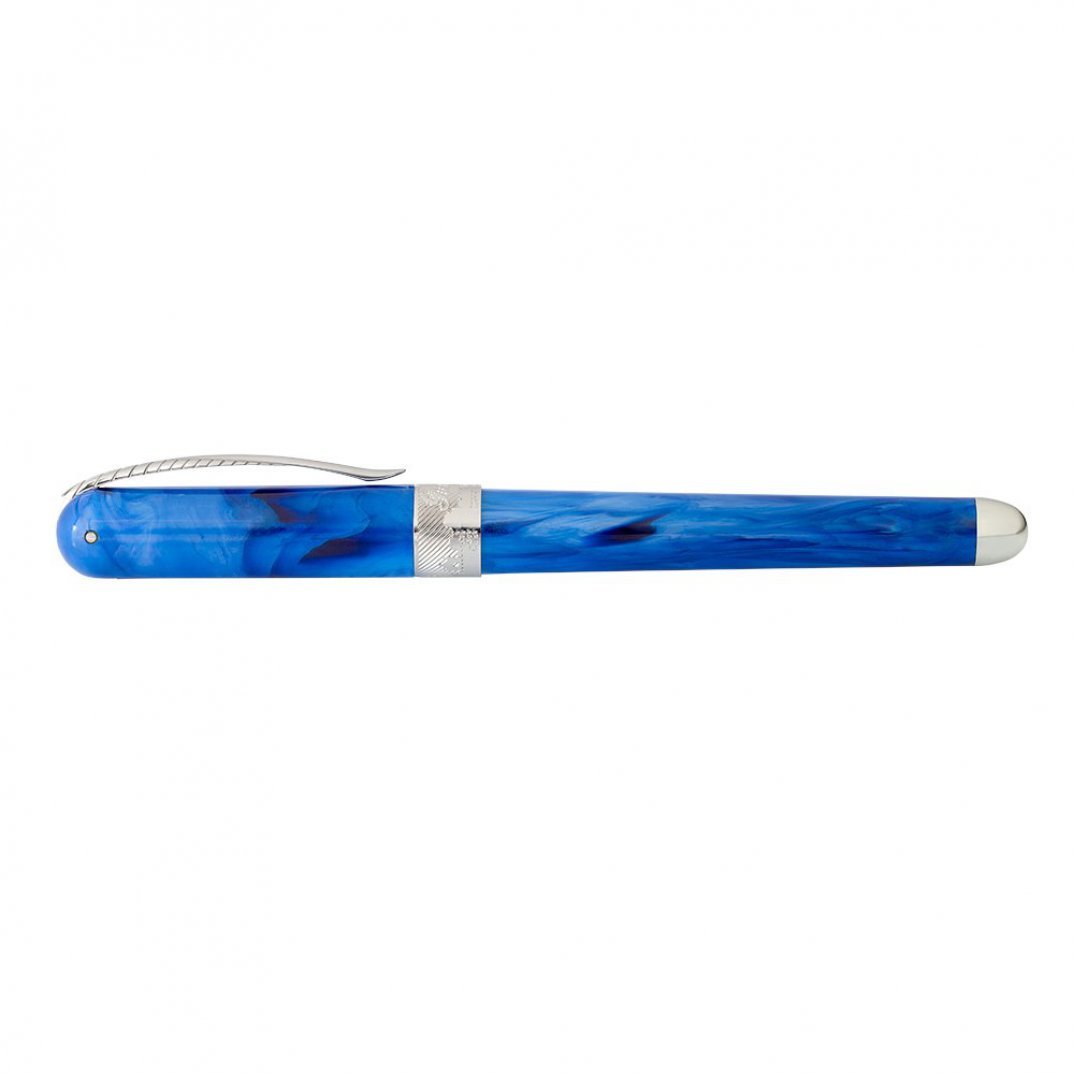 Pineider Pens | Avatar UR Fountain Pen |  Royal Blue / Neptune Blue Body with Palladium (Silver) Trim and a Steel Nib | 5 7/8" Length Capped