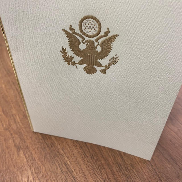 Bahrain Embassy Proof | Program Cover to Match with White House | Gold Crest and Gold Tie Cord | Highest Quality Engraving | Diplomatic Program Folder