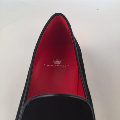 Custom Prince Albert Tassel Slipper Shoes | Velvet with Leather Trim | Highest Quality | Sterling and Burke | Red-Bespoke Shoes-Sterling-and-Burke