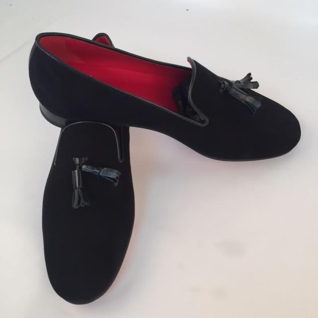 Custom Prince Albert Tassel Slipper Shoes | Velvet with Leather Trim | Highest Quality | Sterling and Burke | Red-Bespoke Shoes-Sterling-and-Burke