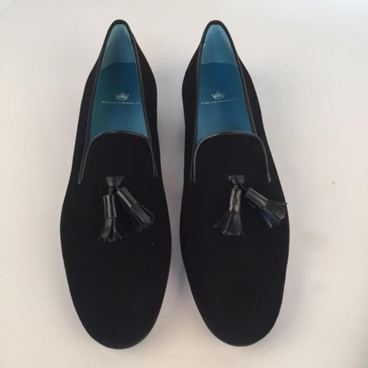 Custom Prince Albert Tassel Slipper Shoes | Velvet with Leather Trim | Highest Quality | Sterling and Burke | Turquoise-Bespoke Shoes-Sterling-and-Burke