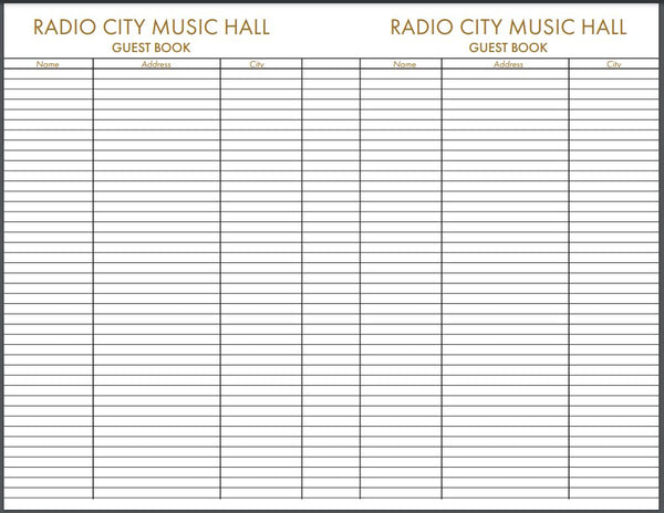 Custom Guest Book | Radio City Music Hall | Extra Large Format | Approx. 15 by 24 inches | 100 + Pages Archival Paper | Printed on Both Sides | Leather Bound