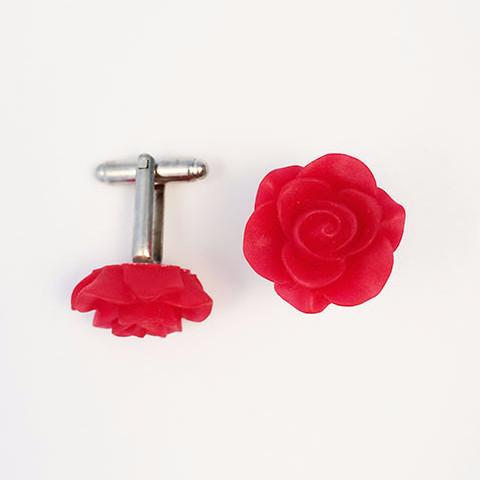 Flower Cufflinks | Red Floral Cuff Links | Matte Finish Cufflinks | Hand Made in USA-Cufflinks-Sterling-and-Burke