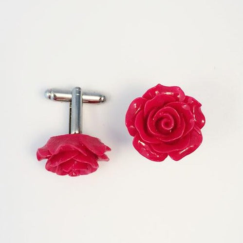 Flower Cufflinks | Red Floral Cuff Links | Polished Finish Cufflinks | Hand Made in USA-Cufflinks-Sterling-and-Burke