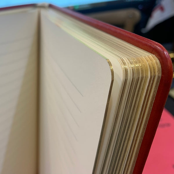 Journal Book | Hand Made in USA | 9.25 by 7 Inches | Soft Cover with Soft Goat Leather | Gilt Edges | Scarlet Red