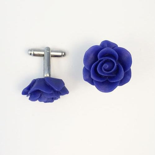 Flower Cufflinks | Royal Blue Floral Cuff Links | Matte Finish Cufflinks | Hand Made in USA-Lapel Pin-Sterling-and-Burke
