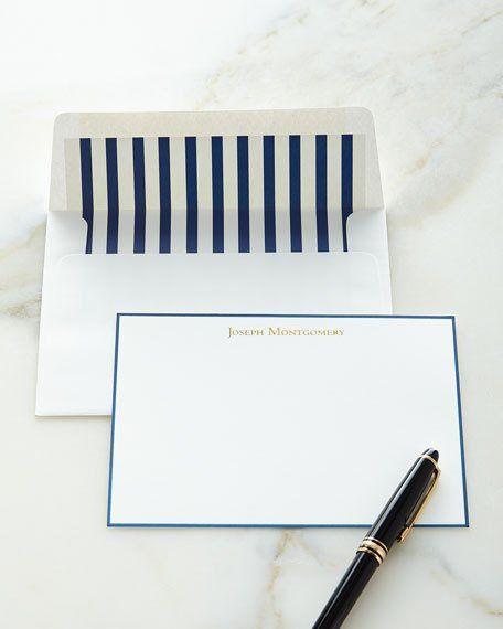 Custom Stationery | Well Priced / Nice Quality | Personal Stationery | Correspondence Cards | Navy Blue Border | Lined Envelope | Personalization with Address and Stationery Box | Thermography-Custom Stationery-Sterling-and-Burke