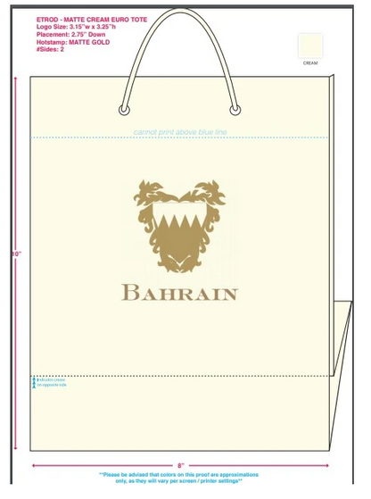 Bespoke Proof | Bahrain Embassy Gift Bag | Gold Seal and Text on Two Locations - Front and Back | Hot Stamp