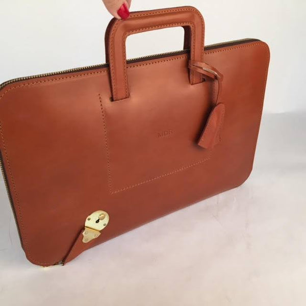 Zip Around Document Case, BESPOKE | Zipper Under Arm Briefcase | Retractable Handles | English Bridle Leather | Sterling and Burke-Document Case-Sterling-and-Burke