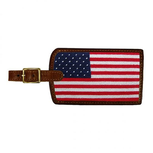 Needlepoint Collection | Big American Flag Needlepoint Luggage Tag | Large American Flag | Smathers and Branson-Luggage Tag-Sterling-and-Burke