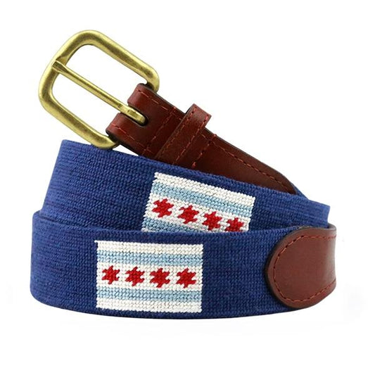 Needlepoint Collection | Chicago Flag Needlepoint Belt | City of Chicago | Special Order | Smathers and Branson-Belt-Sterling-and-Burke