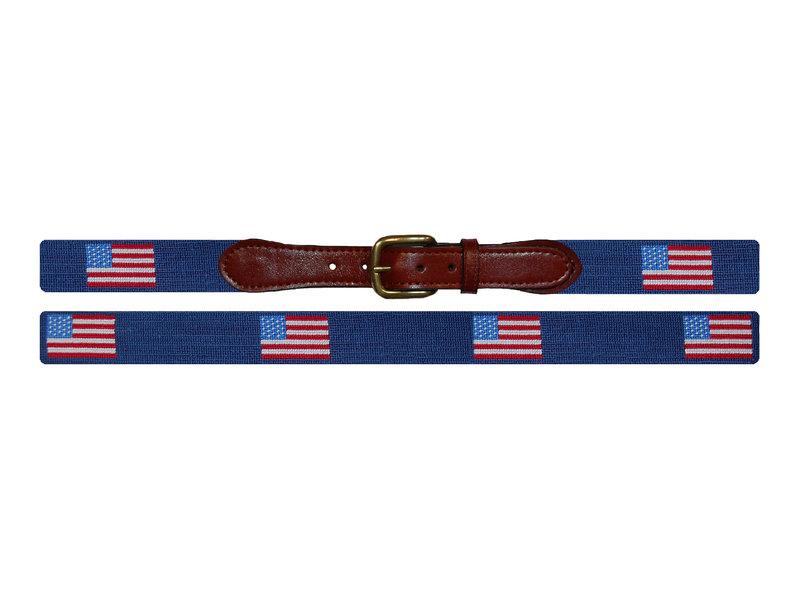 Needlepoint Collection | American Flag Needlepoint Belt | USA Flag Needlepoint Belt | Stars and Stripes Belt | Dark Navy | Smathers and Branson-Belt-Sterling-and-Burke