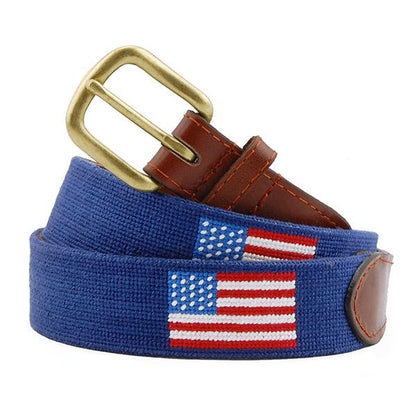 Needlepoint Collection | American Flag Needlepoint Belt | USA Flag Needlepoint Belt | Stars and Stripes Belt | Dark Navy | Smathers and Branson-Belt-Sterling-and-Burke