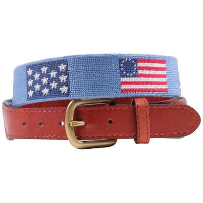 Needlepoint Collection | Vintage American Flags Needlepoint Belt | Flags of our Fathers | USA Flag Needlepoint Belt | Smathers and Branson-Belt-Sterling-and-Burke