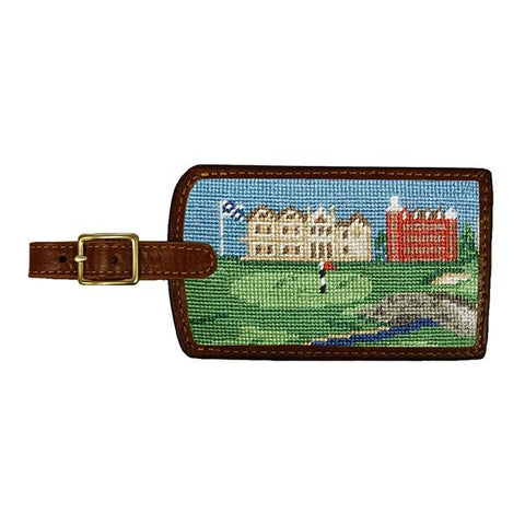 Needlepoint Collection | Saint Andrews Golf Scene Needlepoint Luggage Tag | Smathers and Branson-Luggage Tag-Sterling-and-Burke
