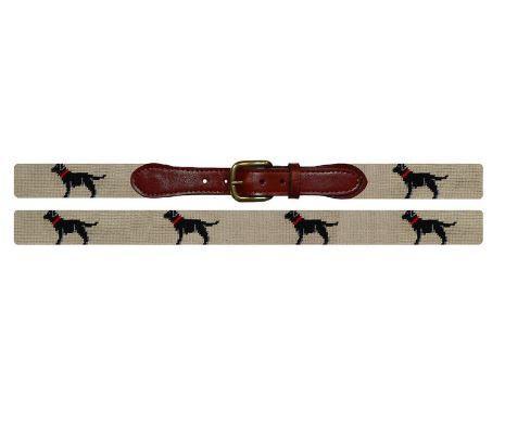 Needlepoint Collection | Black Lab Needlepoint Belt | Dog Belt | Khaki | Smathers Branson-Belt-Sterling-and-Burke
