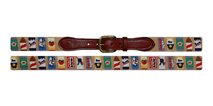 Needlepoint Collection | Beer Cans Needlepoint Belt | Khaki | Smathers and Branson-Belt-Sterling-and-Burke