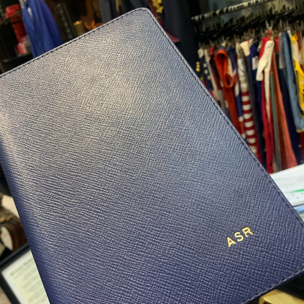Refillable Notebook | 8 by 6 inches | Crossgrain Leather Cover with Removable Notes and Initials | Navy Blue