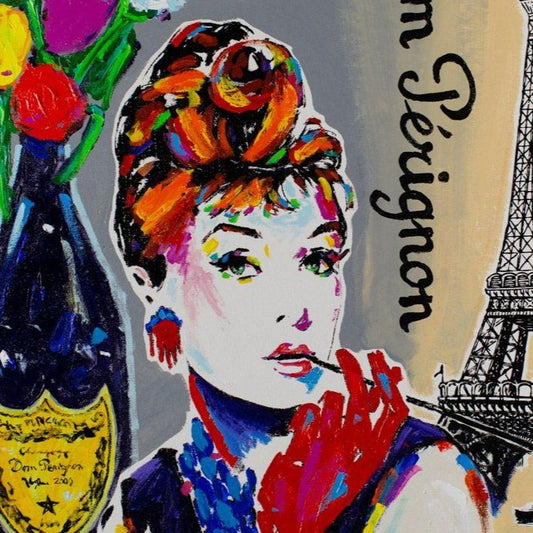 Stango Gallery: An American Icon: Audrey Hepburn | Grey Audrey Hepburn and Dom Perignon, Eiffel Tower | Gallery at Studio Burke, Washington, DC