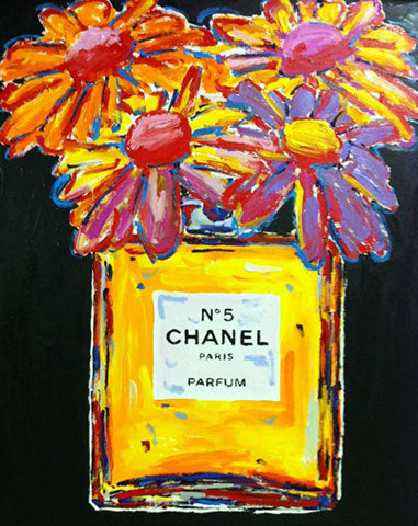 Stango Gallery: Chanel | Black Chanel No.5 Parfum and Daisy Flowers |  Chanel Bottle Pop Art | Gallery at Studio Burke, Washington, DC