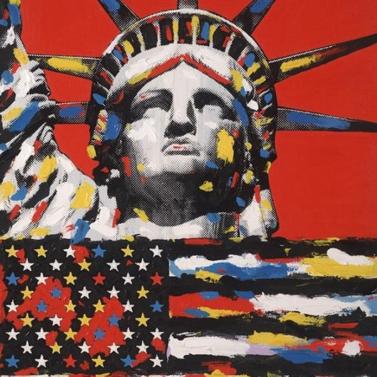 Stango Gallery: Monuments | Red and Black Statue of Liberty and American Flag Pop Art | Gallery at Studio Burke, Washington, DC