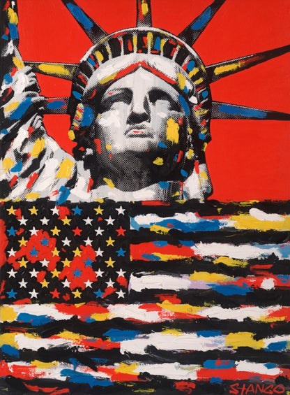 Stango Gallery: Monuments | Red and Black Statue of Liberty and American Flag Pop Art | Gallery at Studio Burke, Washington, DC