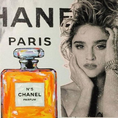 Stango Gallery: Iconic Madonna | Ivory Madonna and Chanel No.5 Parfum Bottle Pop Art | Gallery at Studio Burke, Washington, DC