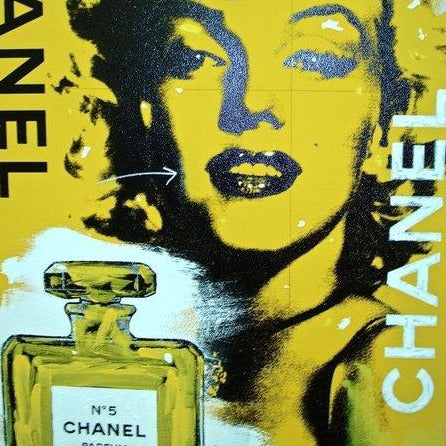 Stango Gallery: Iconic Marilyn |  Yellow Marilyn Monroe and Chanel Bottle Pop Art | Gallery at Studio Burke, Washington, DC