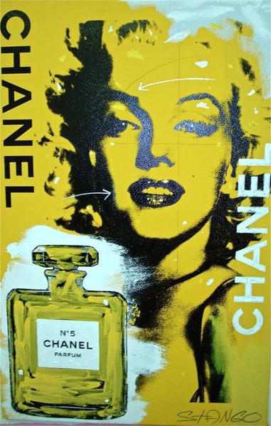 Stango Gallery: Iconic Marilyn |  Yellow Marilyn Monroe and Chanel Bottle Pop Art | Gallery at Studio Burke, Washington, DC
