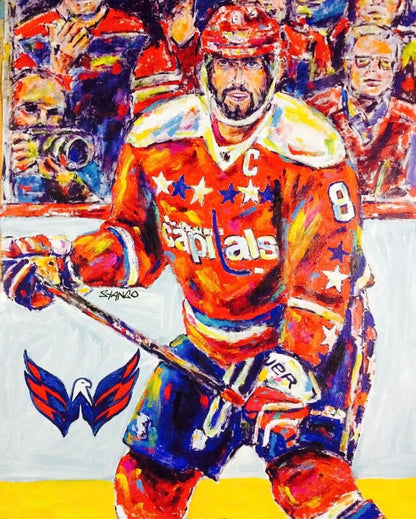 Painting by John Stango | Stango Gallery: American Hockey, Alex Ovechkin | Washington Capitals | USA Patriotic Artist | Washington, DC |