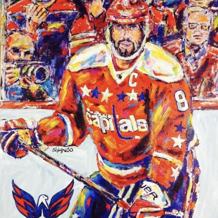 Painting by John Stango | Stango Gallery: American Hockey, Alex Ovechkin | Washington Capitals | USA Patriotic Artist | Washington, DC |