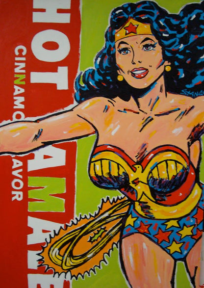 Painting by John Stango | Stango Gallery: American Superhero Wonder Woman | Wonder Woman and Hot Tamales | USA Patriotic Artist | Washington, DC |