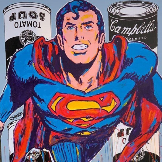 Painting by John Stango | Stango Gallery: American Super Hero: Superman | Superman and Soup Cans | USA Patriotic Artist | Washington, DC |