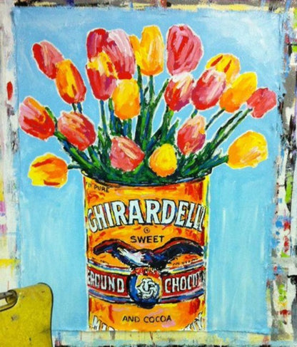 Stango Gallery: Flowers | Pink Tulip Flowers and Ghirardelli Coffee Pop Art | Custom Contemporary Art | Gallery Burke DC