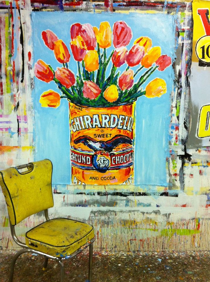 Painting by John Stango, Clicquot Bottle and Tulips Pop Art