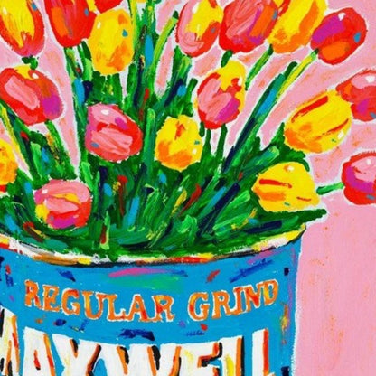 Stango Gallery: Flowers | Pink Tulip Flowers and Maxwell House Coffee Pop Art | Custom Contemporary Art | Gallery Burke DC