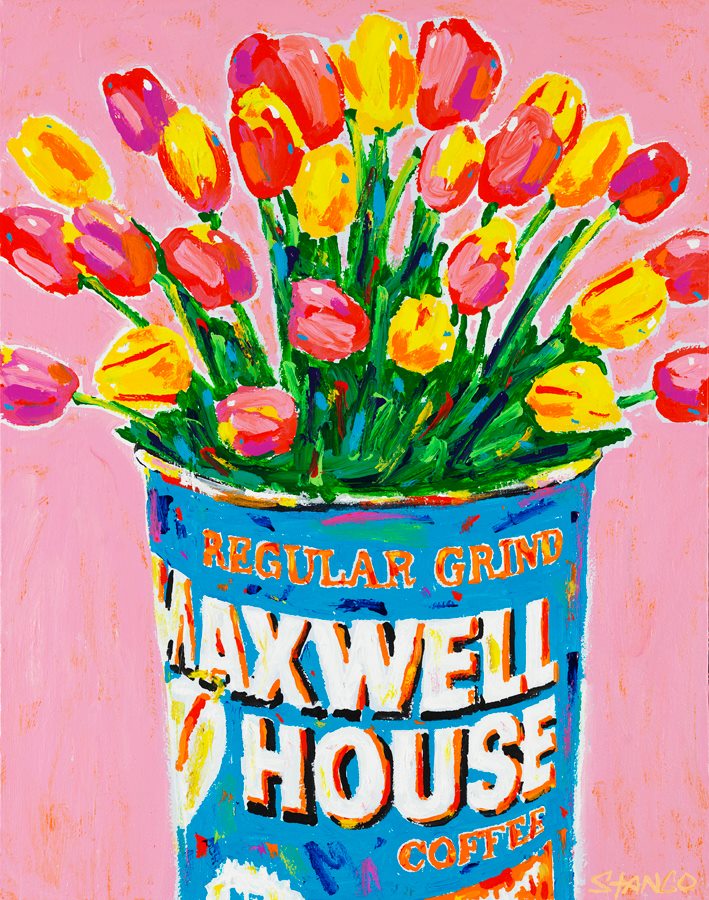 Stango Gallery: Flowers | Pink Tulip Flowers and Maxwell House Coffee Pop Art | Custom Contemporary Art | Gallery Burke DC